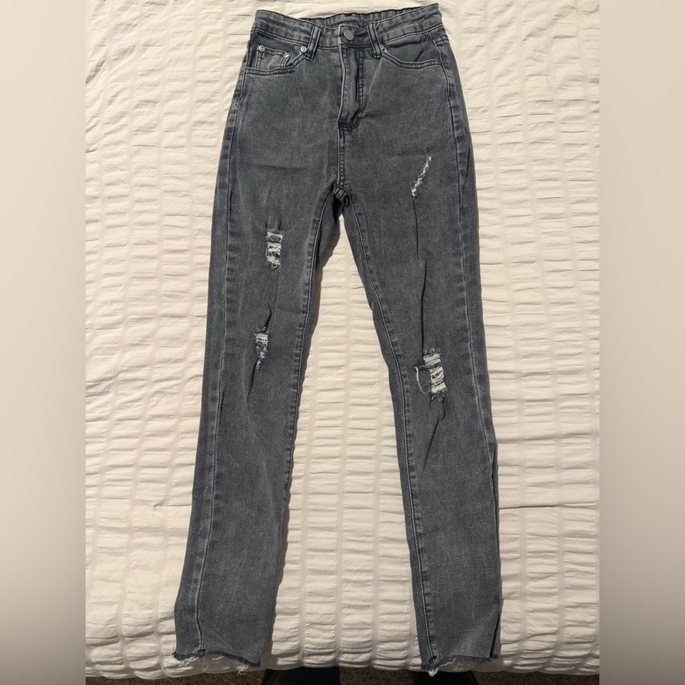 SHEIN Charcoal Distressed Skinny Jeans